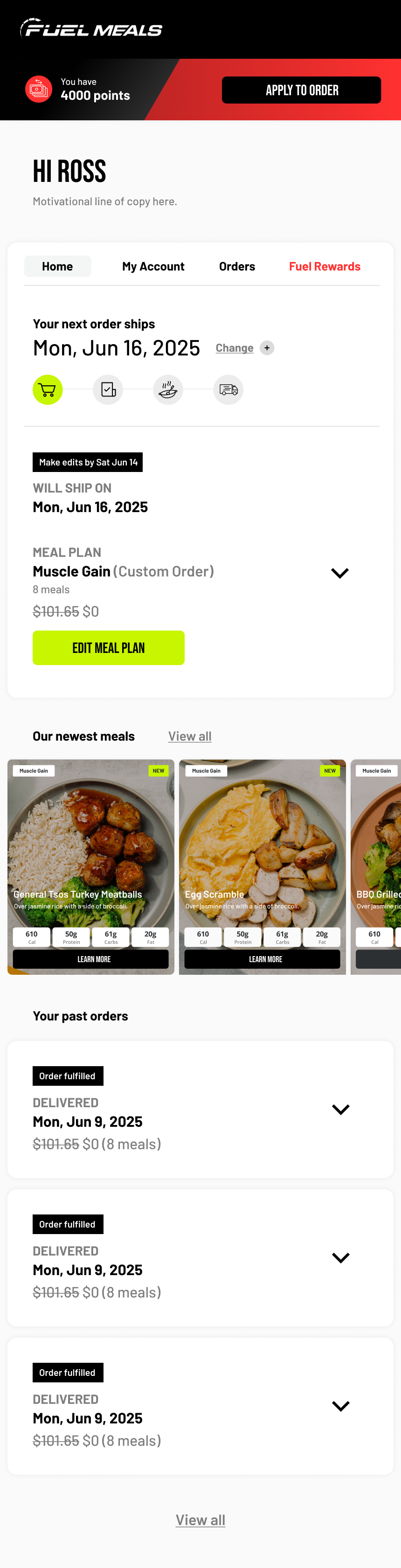 Fuel Meals mobile home screen